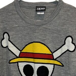 One Piece Anime Licensed Graphic Gray Sweater Luffy Jolly Roger Skull Men's‎ S